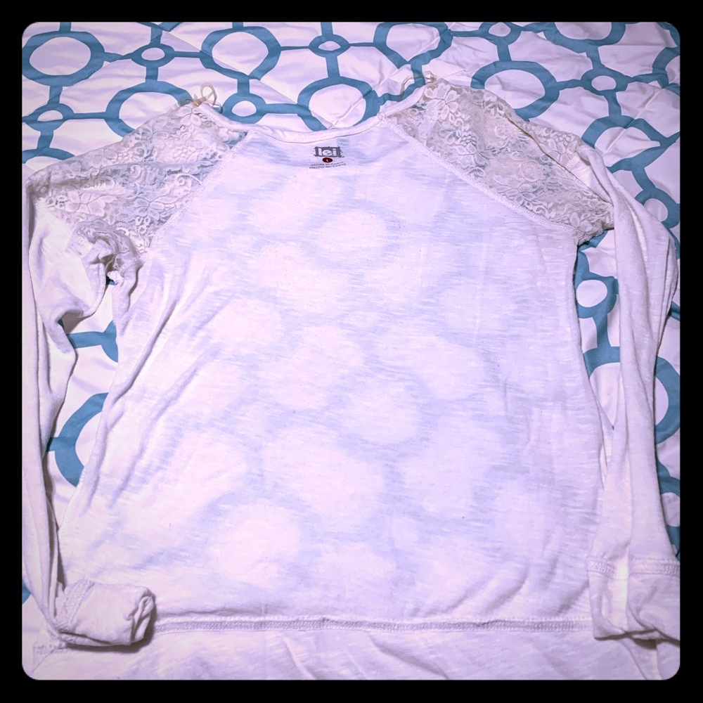 White LEI Long Sleeve w/ Lace Detail on shoulder